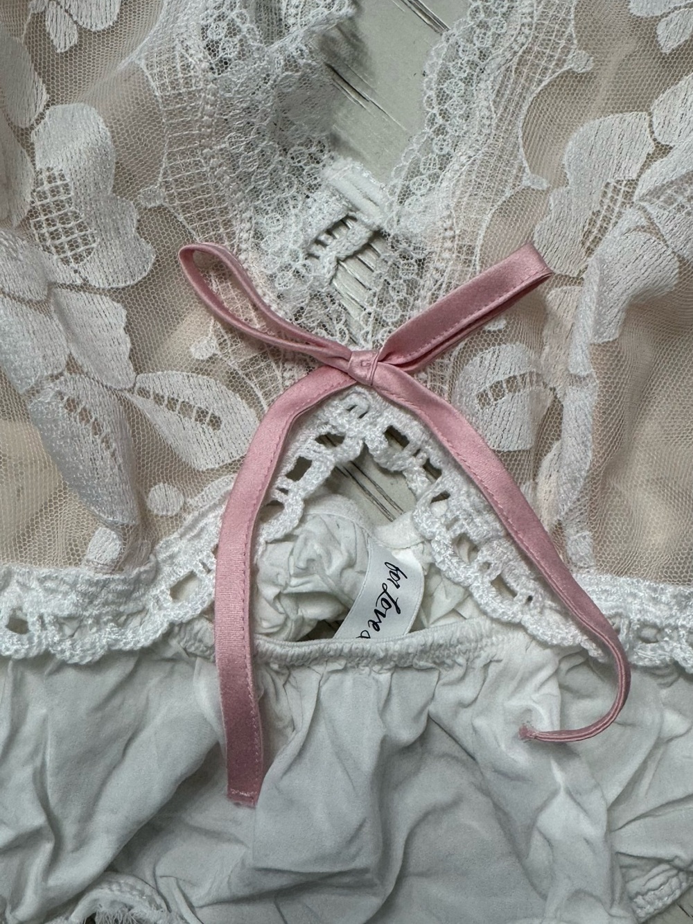 For Love And Lemons Sheer Lace Bralette Camisole in White and Pink - Picture 3 of 9